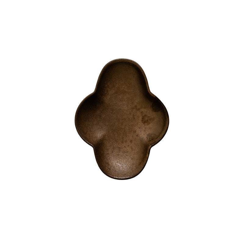 Handmade Stoneware Ruyi Clover Dipping Dish | Japanese Retro Sauce & Seasoning Plate