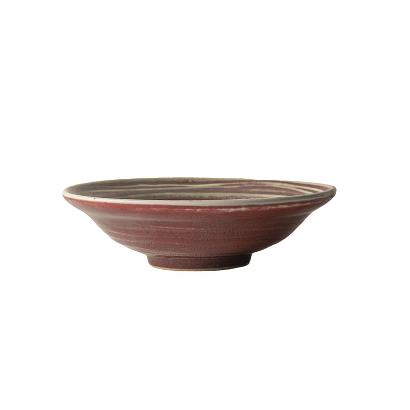 Handmade Spiral Stoneware Bowl 7.8" | Japanese Retro Ramen Soup Salad Bowl | White & Underglaze Red