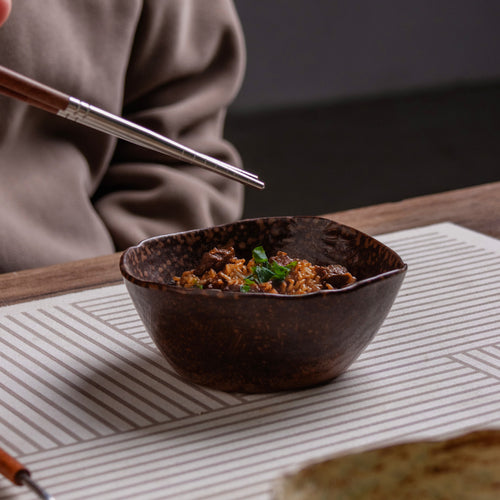 Handmade Chrysanthemum Irregular Stoneware Rice Bowl 4.3" | Japanese Retro Ceramic | 3 Colors