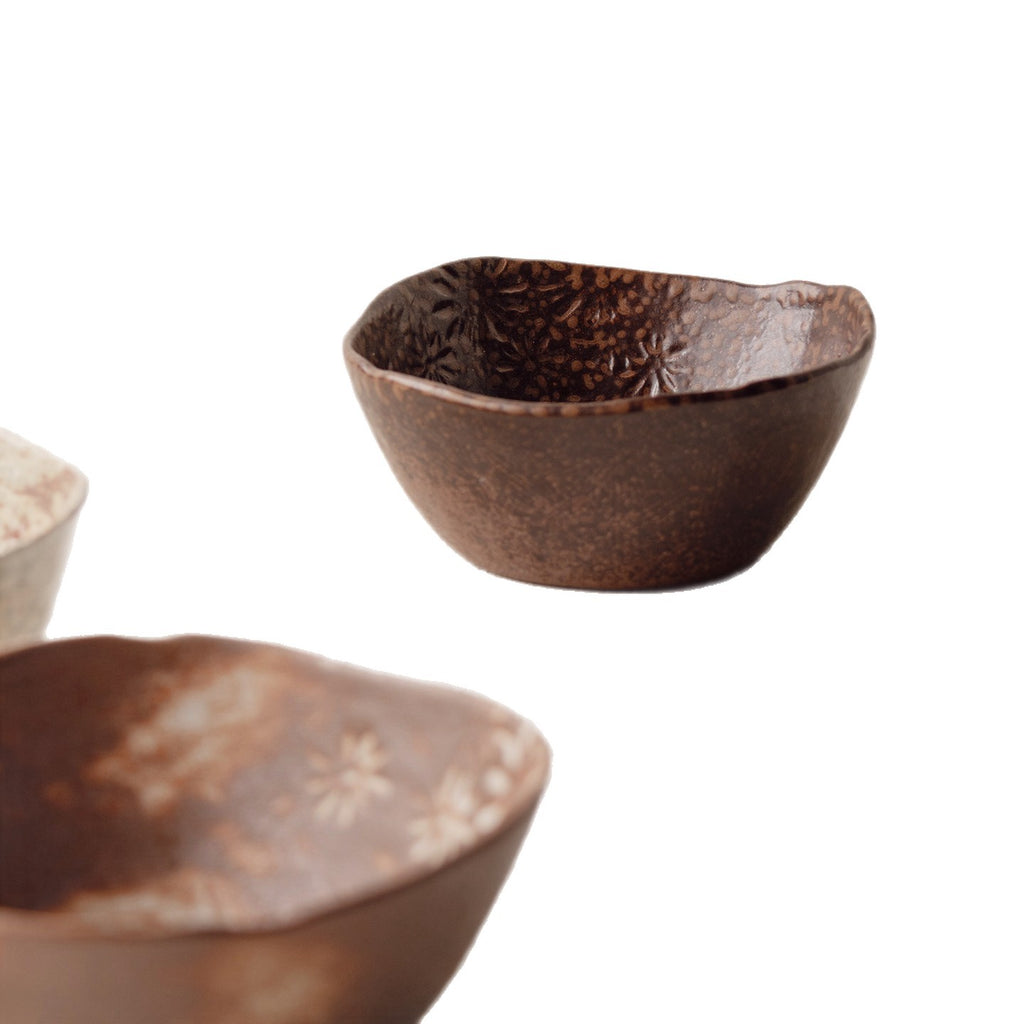 Handmade Chrysanthemum Irregular Stoneware Rice Bowl 4.3" | Japanese Retro Ceramic | 3 Colors