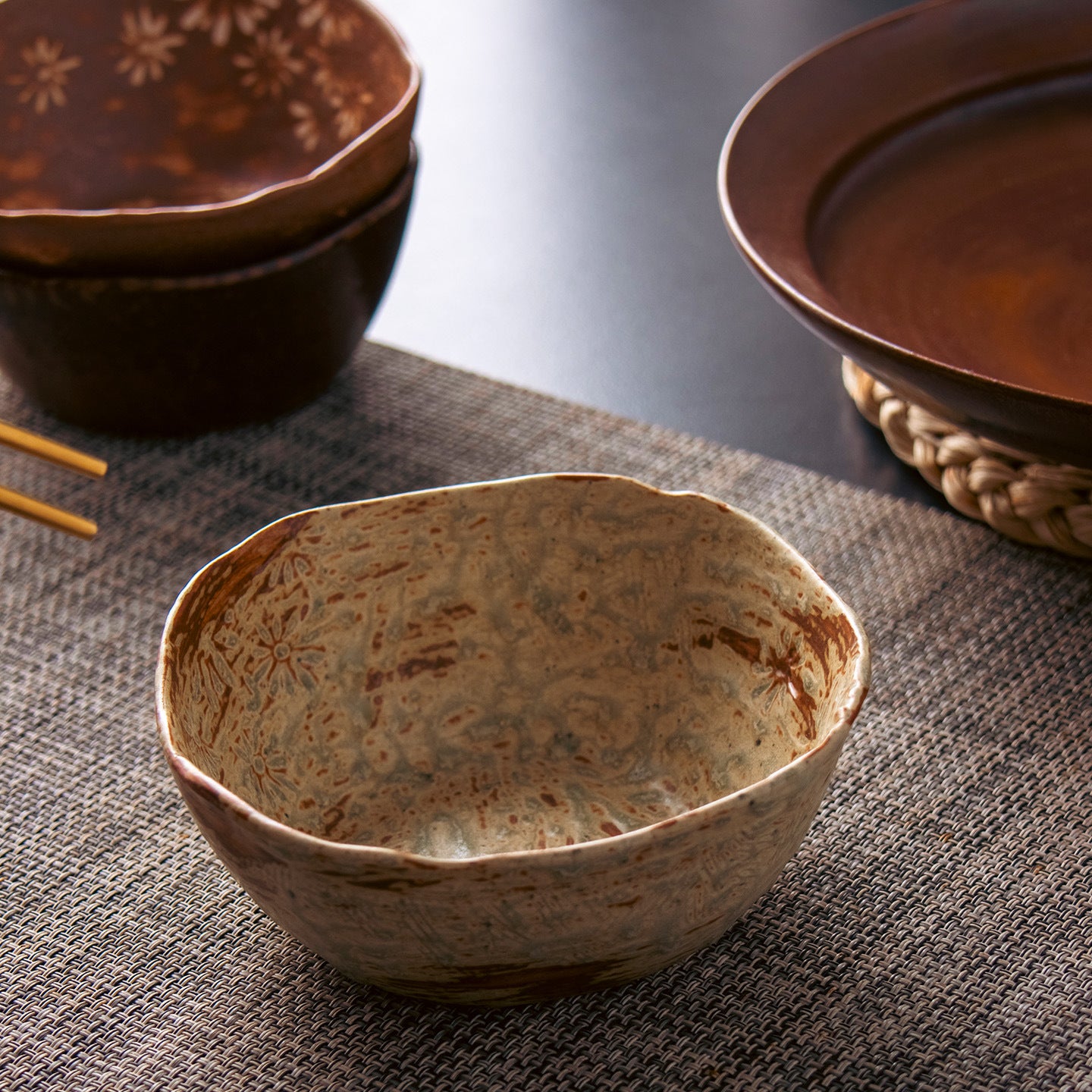 Handmade Chrysanthemum Irregular Stoneware Rice Bowl 4.3" | Japanese Retro Ceramic | 3 Colors
