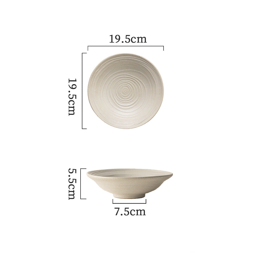 Handmade Spiral Stoneware Bowl 7.8" | Japanese Retro Ramen Soup Salad Bowl | White & Underglaze Red