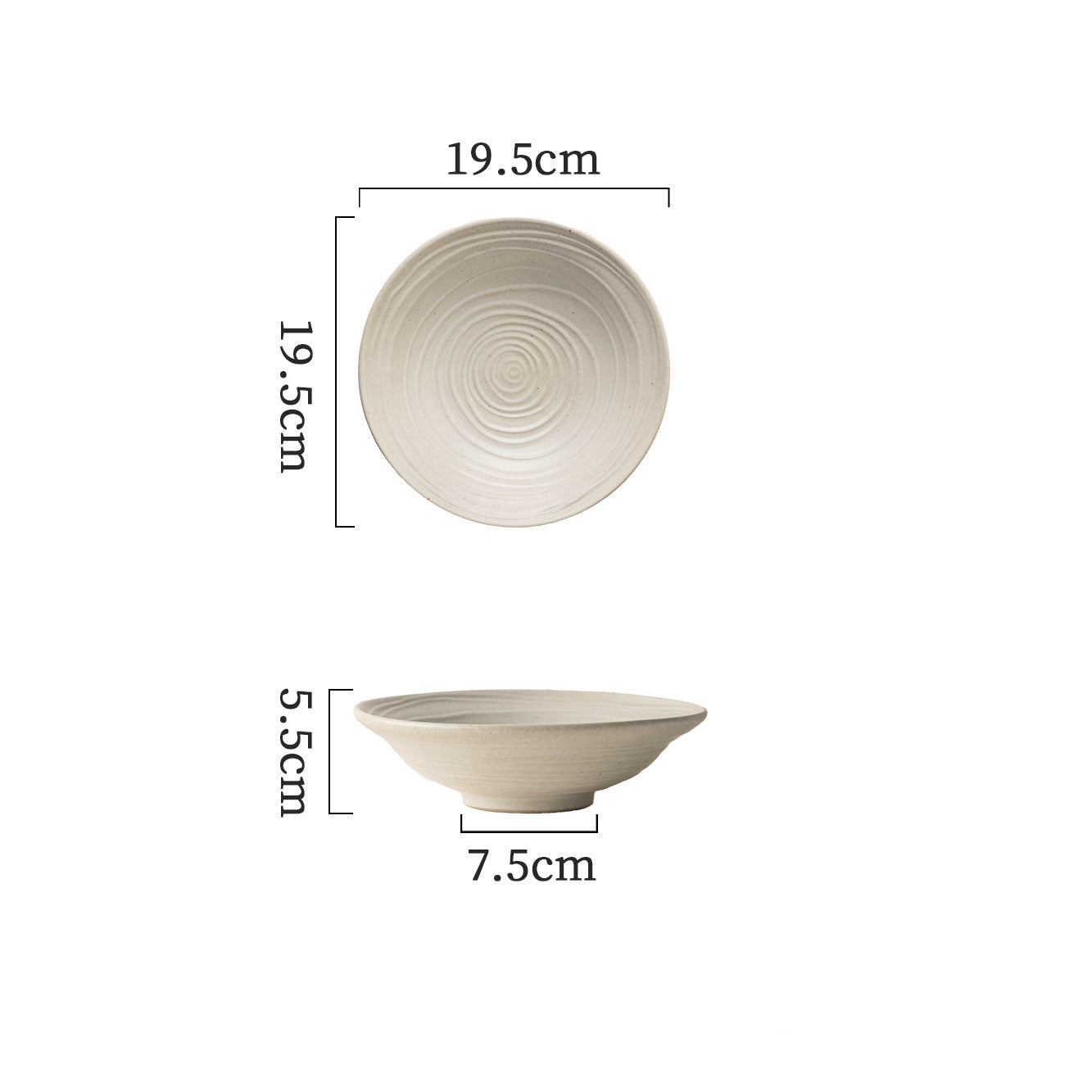 Handmade Spiral Stoneware Bowl 7.8" | Japanese Retro Ramen Soup Salad Bowl | White & Underglaze Red