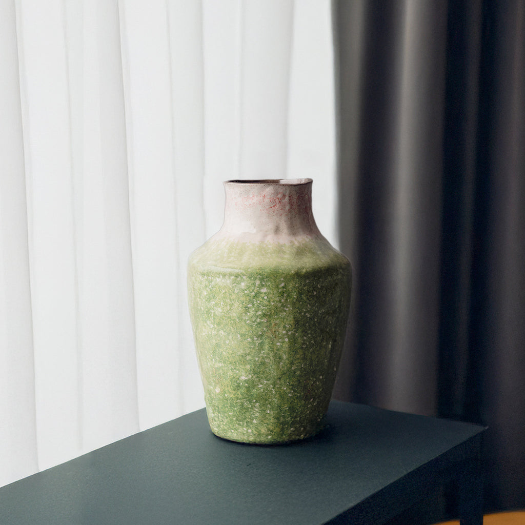 Handmade Ceramic Vase | Japanese Retro Green Glaze | Dried Flower & Hydroponic Home Décor