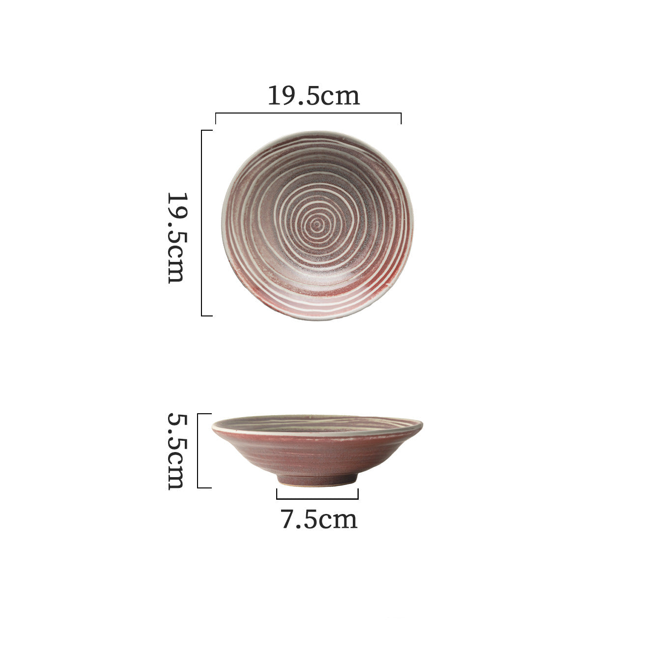 Handmade Spiral Stoneware Bowl 7.8" | Japanese Retro Ramen Soup Salad Bowl | White & Underglaze Red